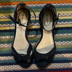 Giani Bernini Navy Patent & Fabric Bow Ankle-Strap Heels